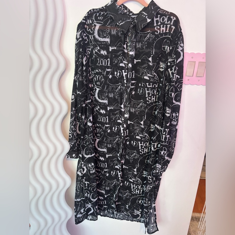 Lazy Oaf Drawn Out Sheer Shirt Dress - Picture 2 of 6